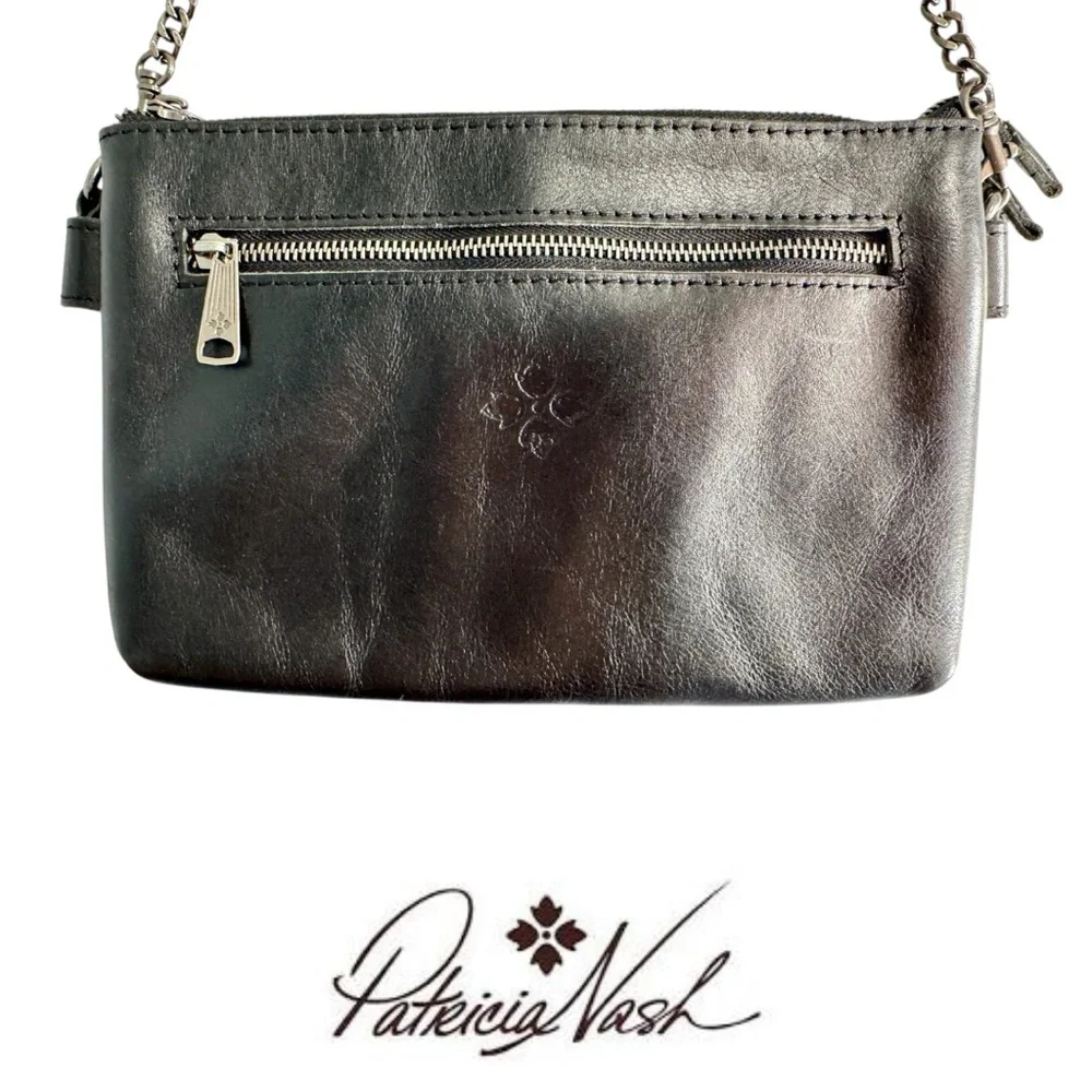 🛑SOLD🛑 Patricia Nash Black Leather Shoulder Bag with Chain Strap - Picture 2 of 15